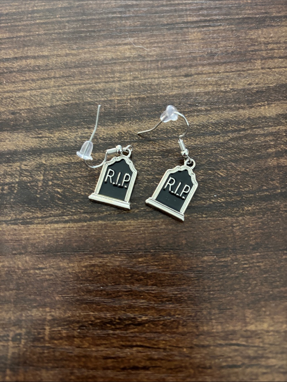 RIP Tombstone Dangle Earrings - Black Silver